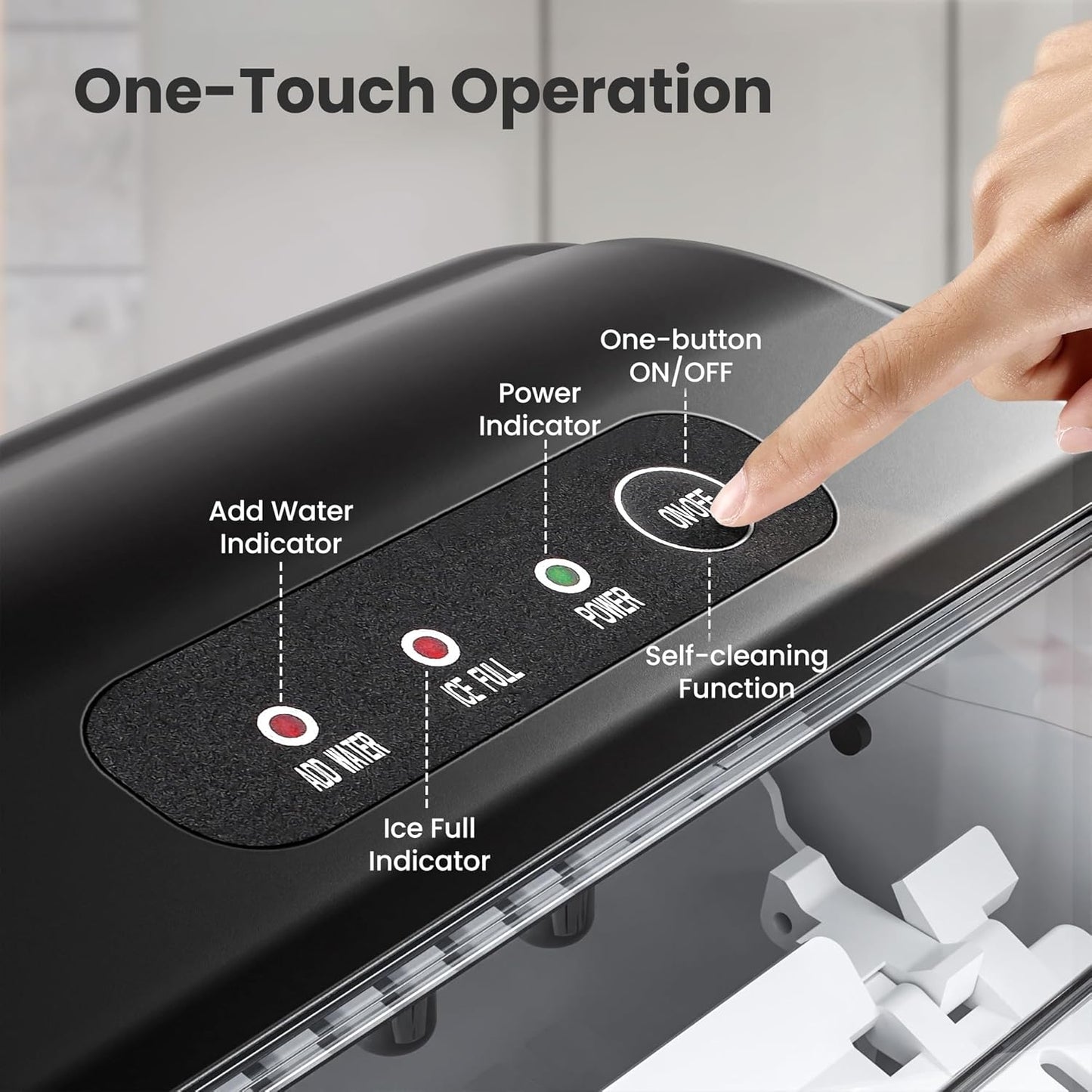 Countertop Ice Maker Machine with Handle, Portable Maker, 27lbs/24Hrs, 7Mins/9 Pcs ice Cubes, Self-Cleaning Table Top Maker with Ice Basket/Scoop, for Home/Kitchen/Office(Black)