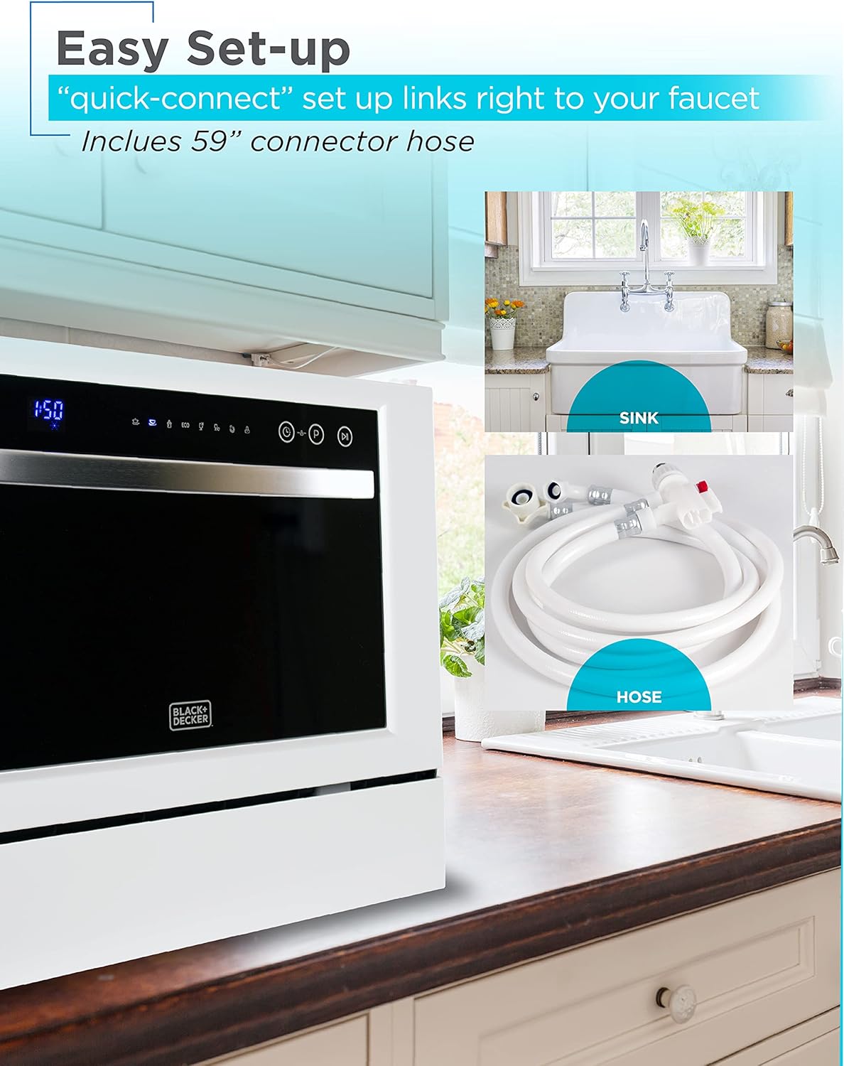 BLACK+DECKER BCD6W 6 Place Setting ENERGY STAR Portable Compact Countertop Dishwasher