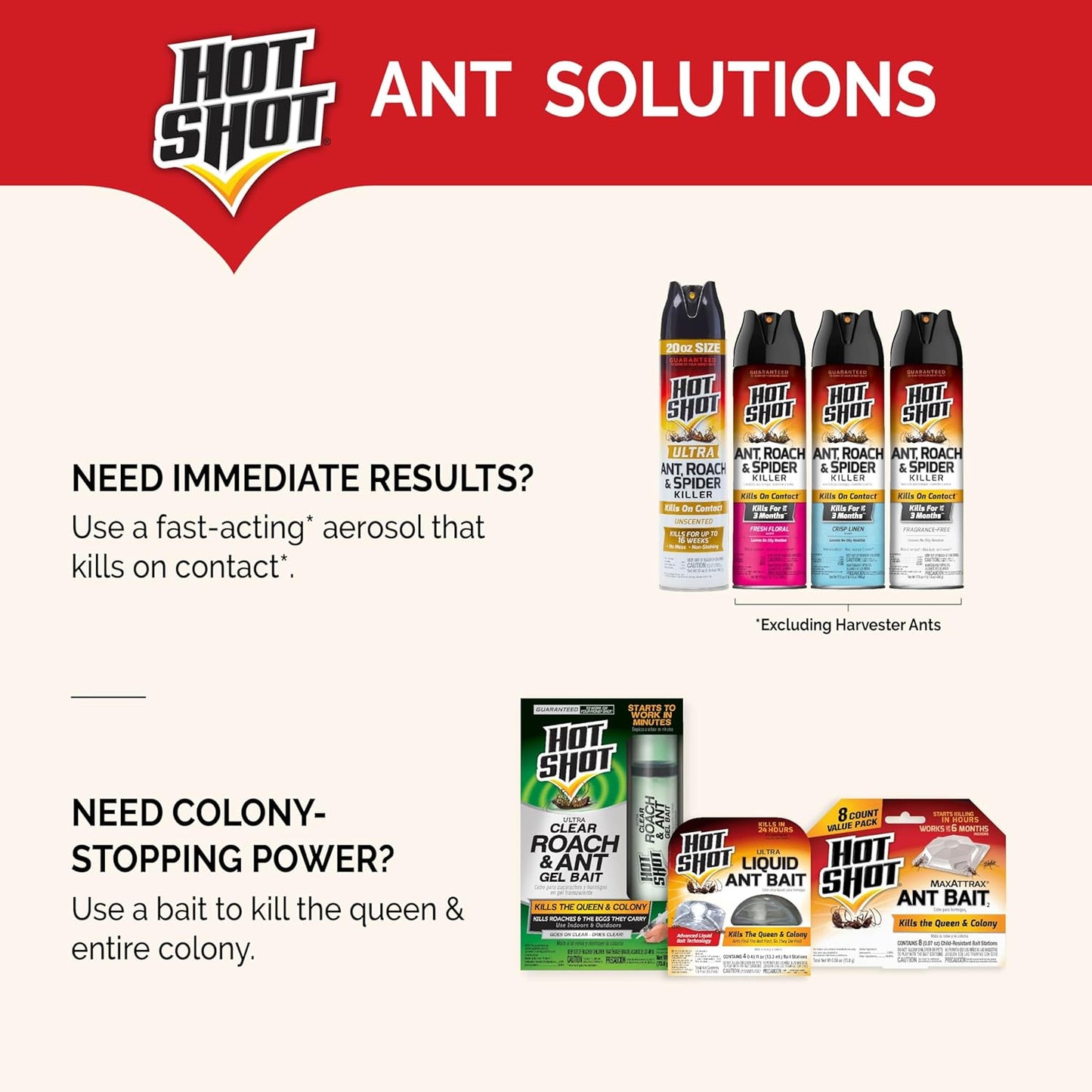 Hot Shot Ant Bait, Kills the Queen and Colony, Works for 6 months, Pack of 1, 8 Count