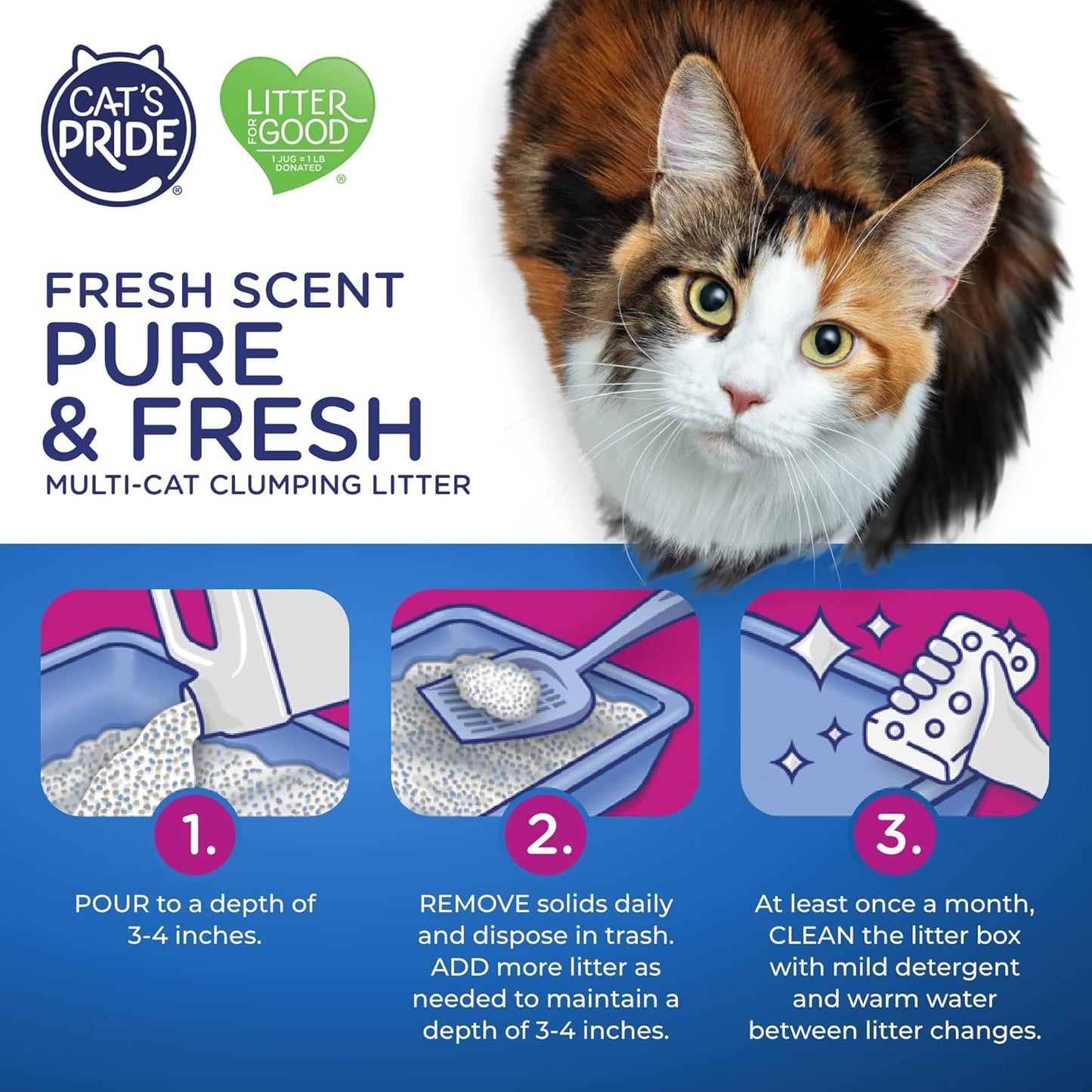 Cat's Pride Premium Lightweight Clumping Litter: Pure & Fresh - Up to 10 Days of Powerful Odor Control - Multi-Cat, Scented, 10 Pounds