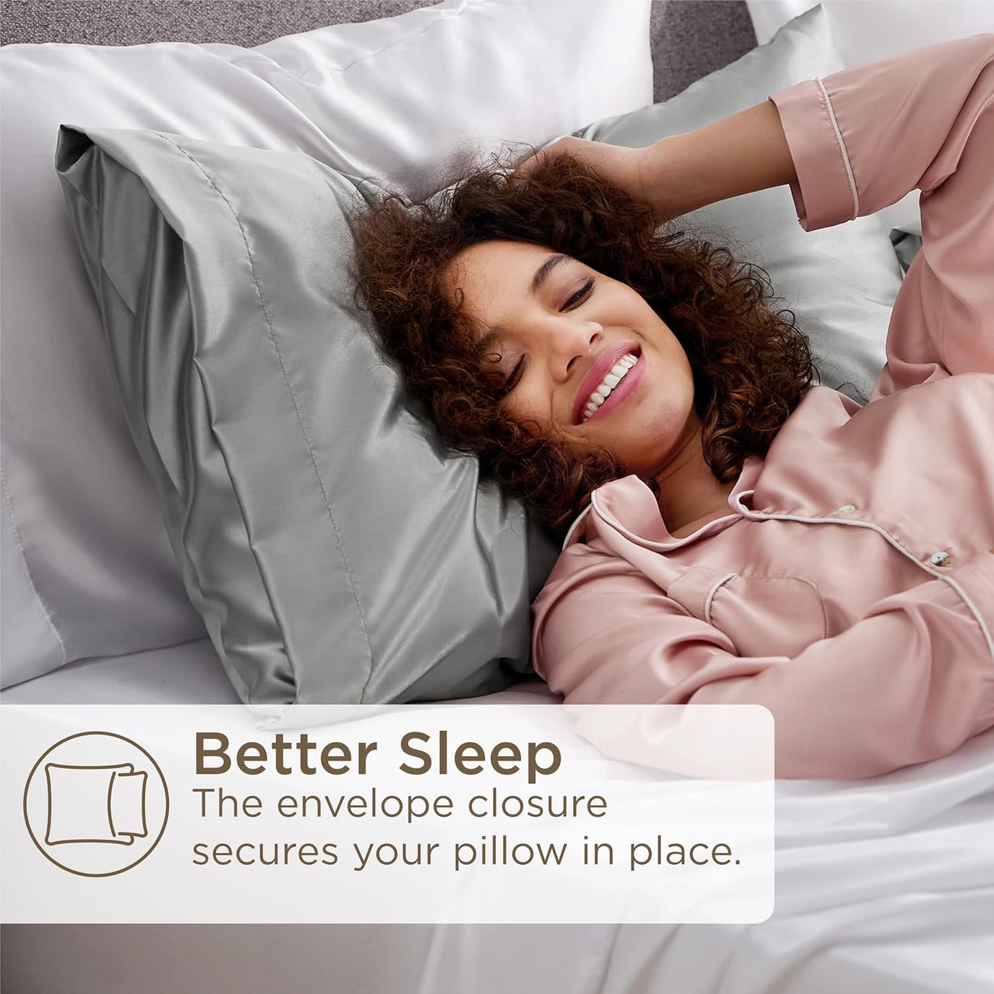 Bedsure Satin Pillowcases, Similar to Silk Pillow Cases Queen Size Set of 2, Cooling Pillow Case for Hot Sleepers with Envelope Closure, Gifts for Women Men, Silver Grey, 20x30 Inches