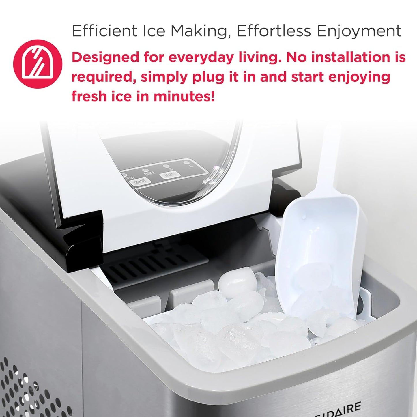 Frigidaire 26 Lbs per Day Portable Compact Maker, Ice Making Machine, Stainless, Medium