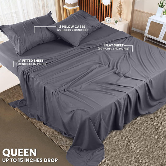Utopia Bedding Queen Bed Sheets Set - 4 Piece Bedding - Brushed Microfiber 100% Polyester - Shrinkage and Fade Resistant - Easy Care (Queen, Grey)
