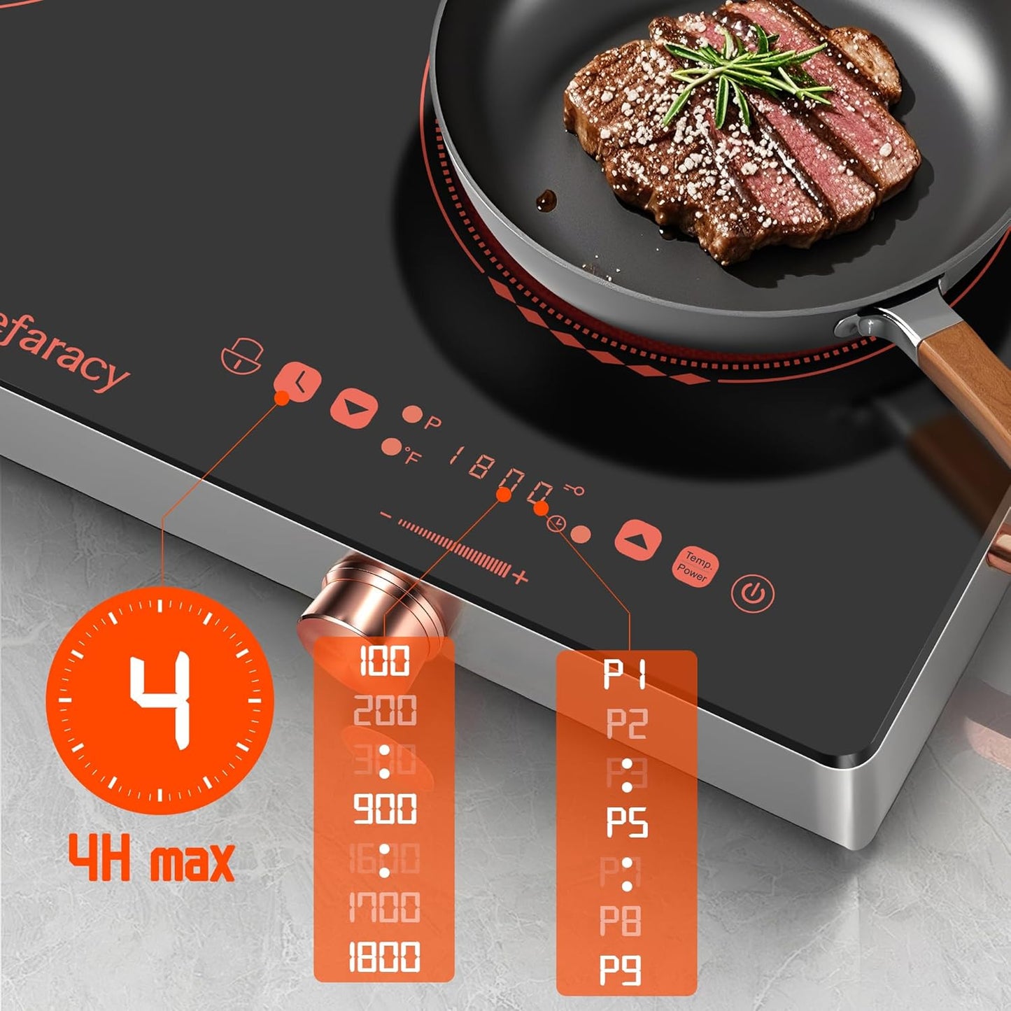 Electric Cooktop 2 Burner, 24 Inch Electric Stove with Touch & Knob Control, 2000W Ceramic Cooktop 110V Plug in, 240Mins Timer, Safety Lock & 9 Heating Levels, Overheat Protection(Red)