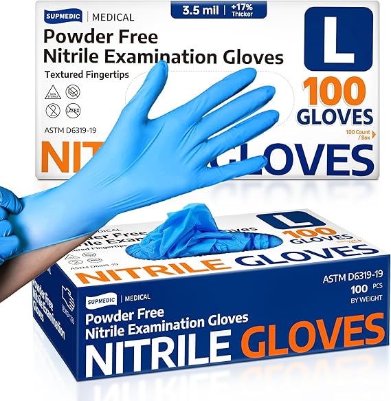 3.5 Mil Nitrile Exam Gloves, 100 Count - Powder-Free Latex-Free Disposable Glove for Medical Cooking Food Prep, Blue