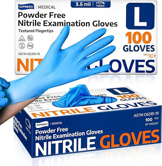3.5 Mil Nitrile Exam Gloves, 100 Count - Powder-Free Latex-Free Disposable Glove for Medical Cooking Food Prep, Blue