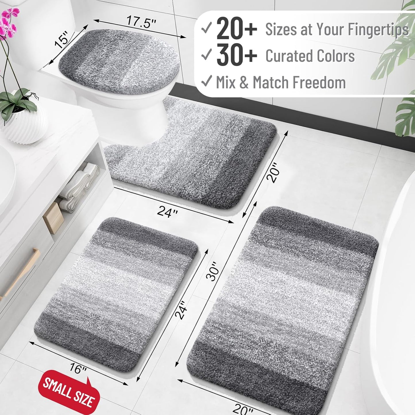 OLANLY Bathroom Rugs Mat 30x20, Extra Soft Absorbent Microfiber Bath Rugs, Rubber Backing, Quick Dry, Machine Washable Bath Mats for Bathroom Floor, Tub, Shower and Home Decor Accessories, Grey